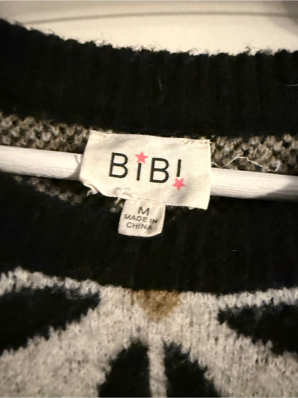 BiBi Black and White Floral Knit Sweater with Gold Accents - Picture 2 of 3